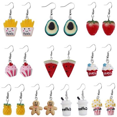 10 Pairs Resin Fruit Earrings Set, Funny Statement Dangle Drop Acrylic Pendant E