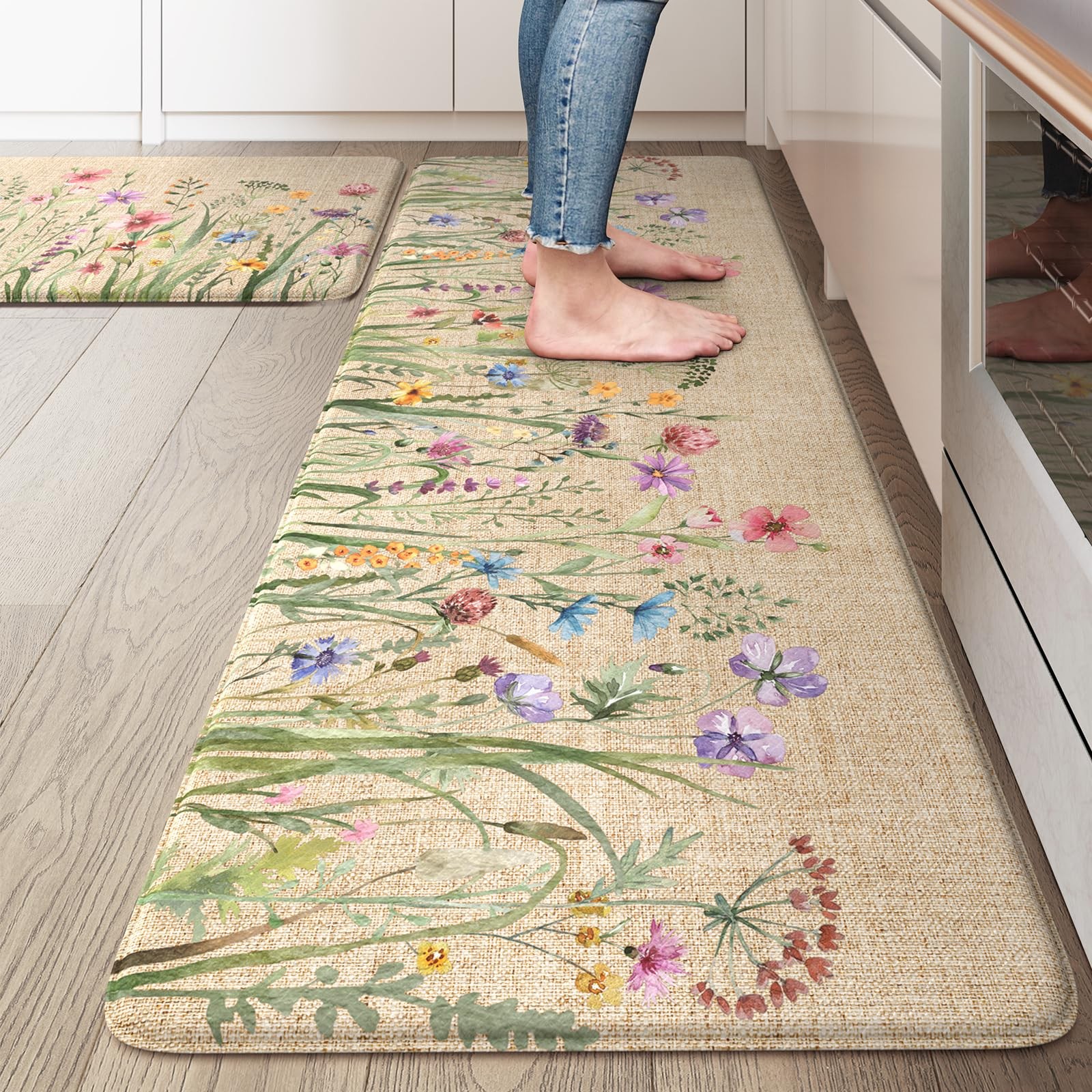 Anti Fatigue Kitchen Mats Farmhouse Rugs Set of 2 Non Slip Waterproof Comfort Floor Mat
