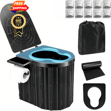 UOPBYEA Portable Camping Toilet for Adults With Leak-Proof Black With Cushion