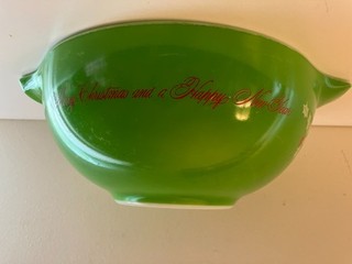 Raro Cuenco de Navidad PYREX Vintage Feliz Navidad y Feliz Año Nuevo