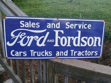 Vintage Fordson 3ft Porcelain Sign Old Gas Ford Truck Car Dealer Sales Service