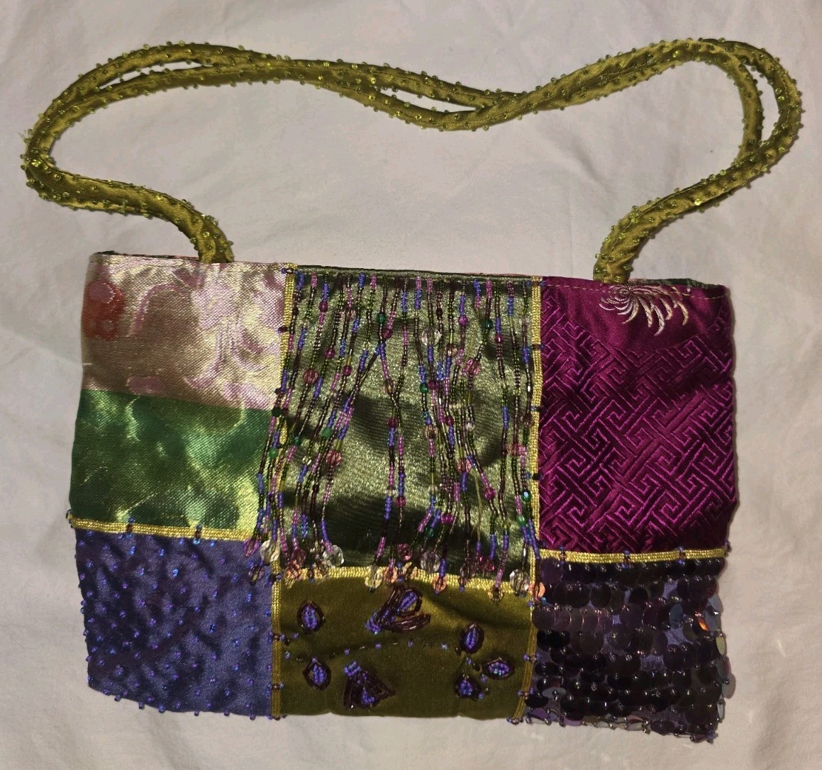 OOAK Funky Boho Patchwork Multicolor Silk Bead Fr… - image 1