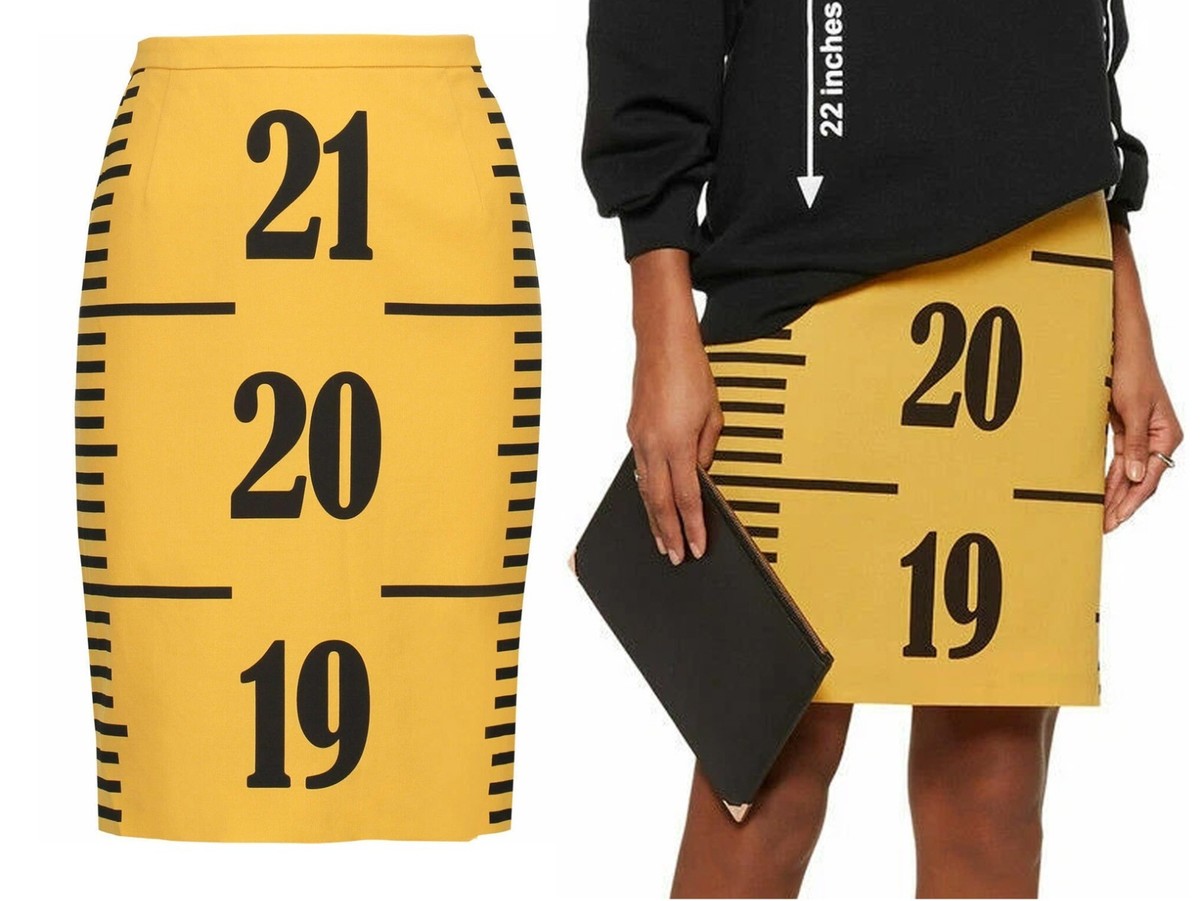 monroe　モッサ　ウエア Moschino Couture Ruler Yellow Measure Tape Wool Lined Skirt $975
