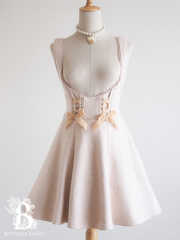 🌹LIZ LISA🌹LaceUp Wool Jumper Skirt Dress JSK Pink Romantic Japan  