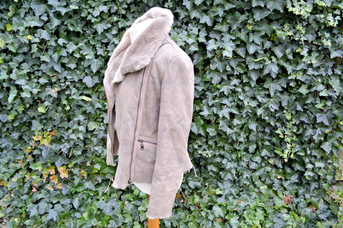 Laura Ashley faux Fur Sheepskin Aviator / Biker jacket Mink Size 8 - Picture 3 of 11