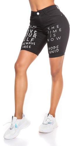 Jeans Shorts Damen High Waist Jeansshorts mit Schriftzug Print Schwarz M / 36 - Bild 7 von 7