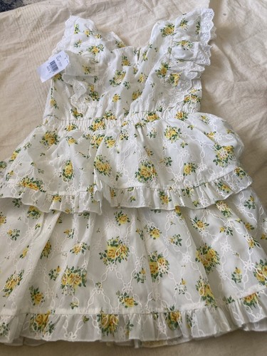 Vestido floral con ojales amarillos Knit Works para niñas talla 7 nuevo con etiquetas - Imagen 4 de 4