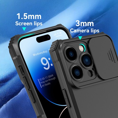 For iPhone 16 15 14 Pro Max Plus 13 12 11 Case Slide Lens Camera Kickstand Cover - Picture 5 of 20