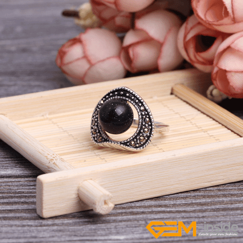 Natural Gemstone Charms Rings Jewelry Tibetan Silver Marcasite Women Gift 6#-8# - Picture 12 of 43