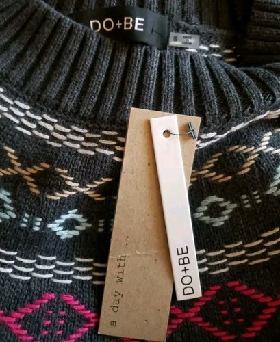 Do + Be NWT S Crew Neck Sweater Gray Nordic Fair Isle Ski Colorful Holiday S10 - Picture 7 of 8