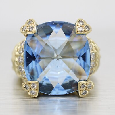 Judith Ripka Monaco großer Cocktailring mit blauem Quarz & Diamant - 18 Karat Gelbgold