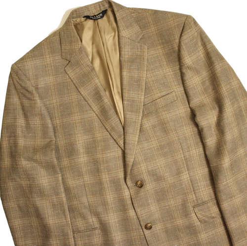 Jos A Bank Signature Sport Coat 46L Brown Plaid Wool Silk Linen 2 Button Blazer - Picture 2 of 11