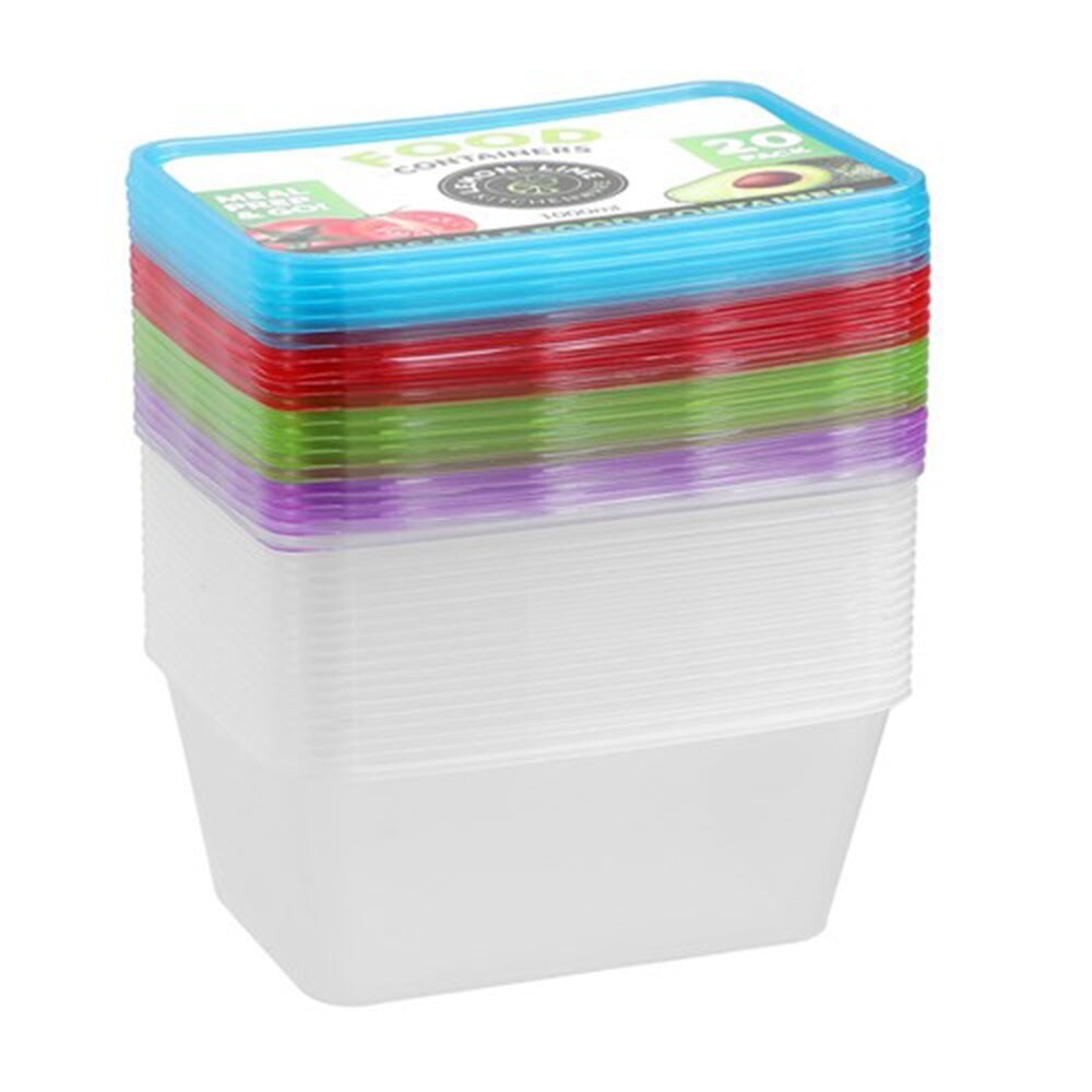 100 x Take away Containers Plastic Coloured Lid Takeaway Meal Prep Box