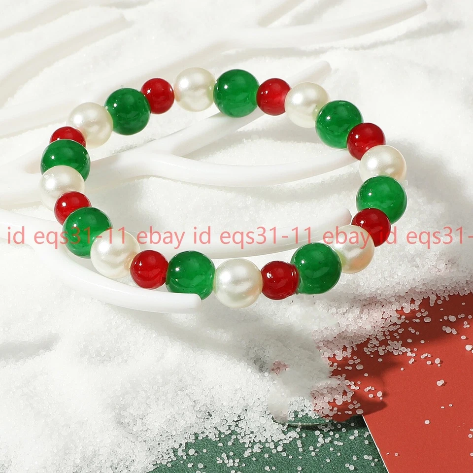 Brazalete de cuentas de perlas con caparazón blanco y jade verde natural de 8 mm de jade verde de 6 mm de 7,5"" Foto 3 de 4