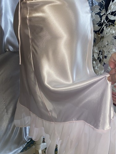 VTG SATIN SHINY Liquid 44” 46” L Negligee Nightgown Frilly Lilac Glam Chiffon - Picture 13 of 16