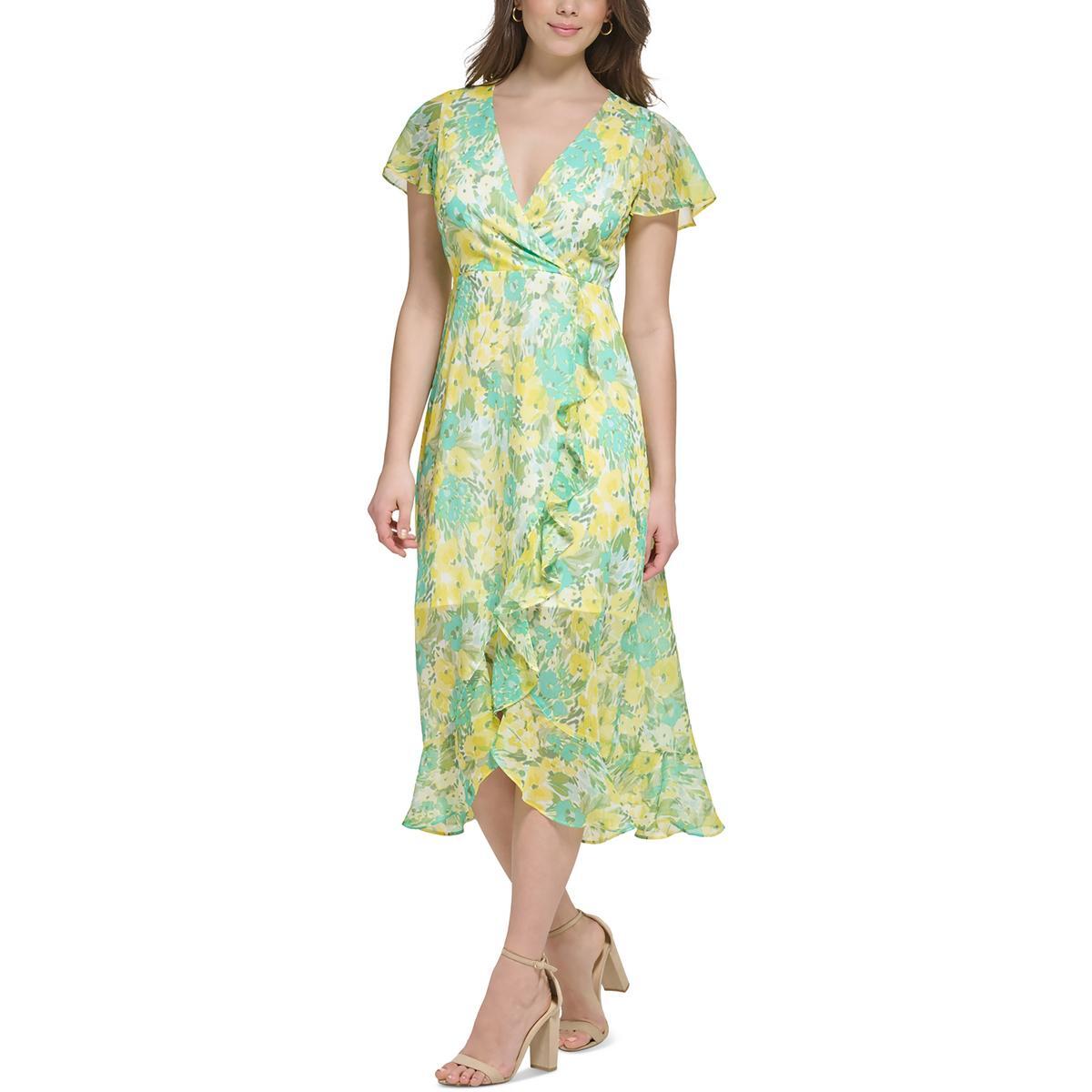 Женское желтое шифоновое платье для коктейлей и вечеринок Kensie Dresses 4 BHFO 6076