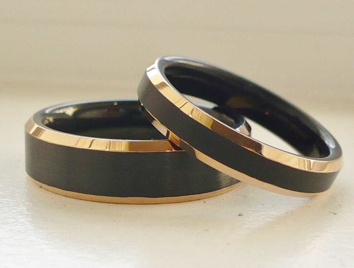 TUNGSTEN CARBIDE HIS & HER WEDDING BAND RING SET 4&6mm YELLOW GOLD PLATED 5-13-image