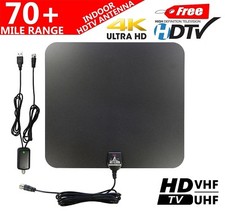 70 Mile Indoor VHF/UHF 4K/1080P HD Digital TV Antenna w/Amplified Booster