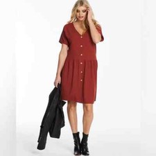 Simply Be Women's Button Through Ribbed Jersey Swing Dress