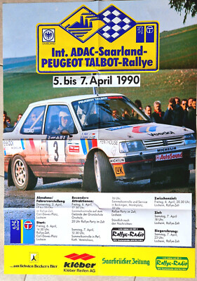 GROSSES PLAKAT INT. ADAC SAARLAND PEUGEOT TALBOT RALLYE 5.-7. APRIL  1990