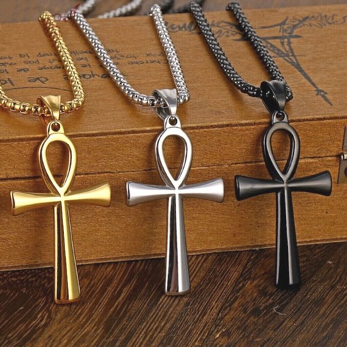 Egyptian Ankh Cross Necklace For Men & Women - Stainless Steel Coptic Cross Pendant, 23.6" Chain