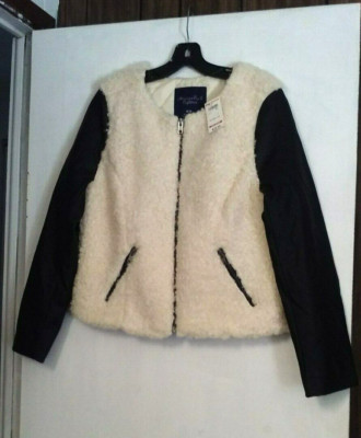 AMERICN EAGLE OUTFITTERS WOMENS ZIPUP FAUX FUR JACKET FAUX LEATHER SLVS MED NWT