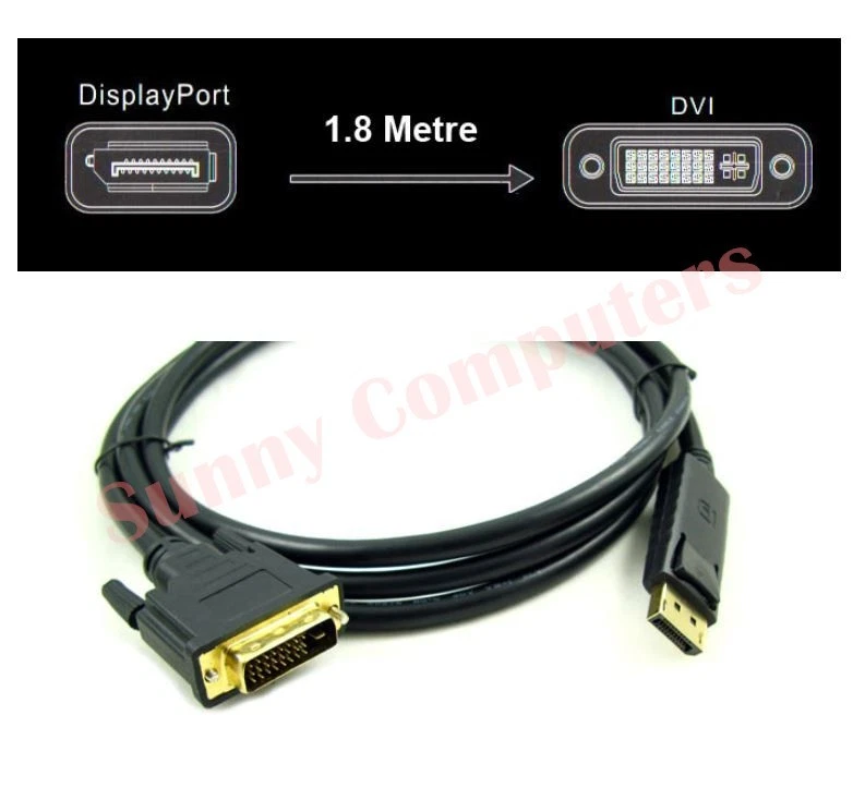 Displayport Dp to DVI Cable Cord M/M For HP Dell Asus Lenovo PC laptop 1.8M AU - Image 2 of 2