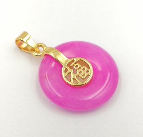 Collar Colgante Rosa Púrpura Multicolor Círculo de Jade Donut 18 KGP Bendición Fortuna - Imagen 30 de 38