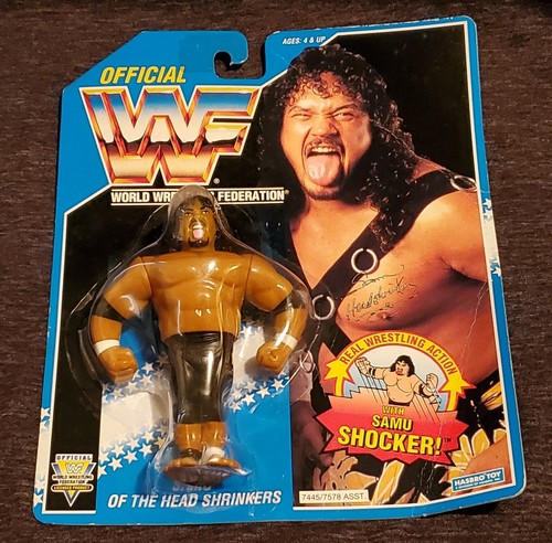 WWF Samu Of The Head Shrinkers Figure Blue Card Ha...