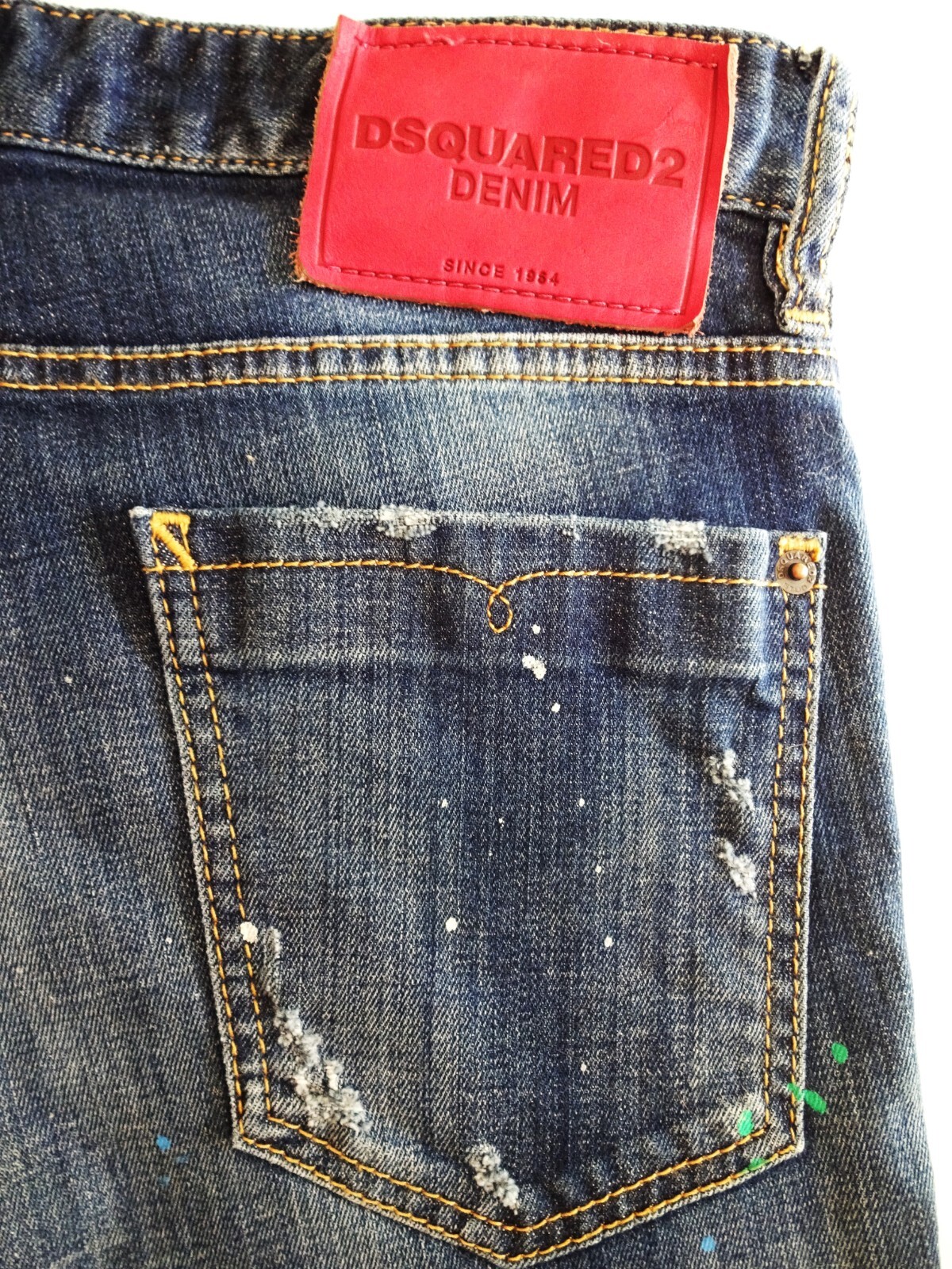 DSQUARED2 DISTRESSED LOW RISE JEANS WITH WHITE BLUE GREEN PAINT SPOTS 44 = 29 image 3
