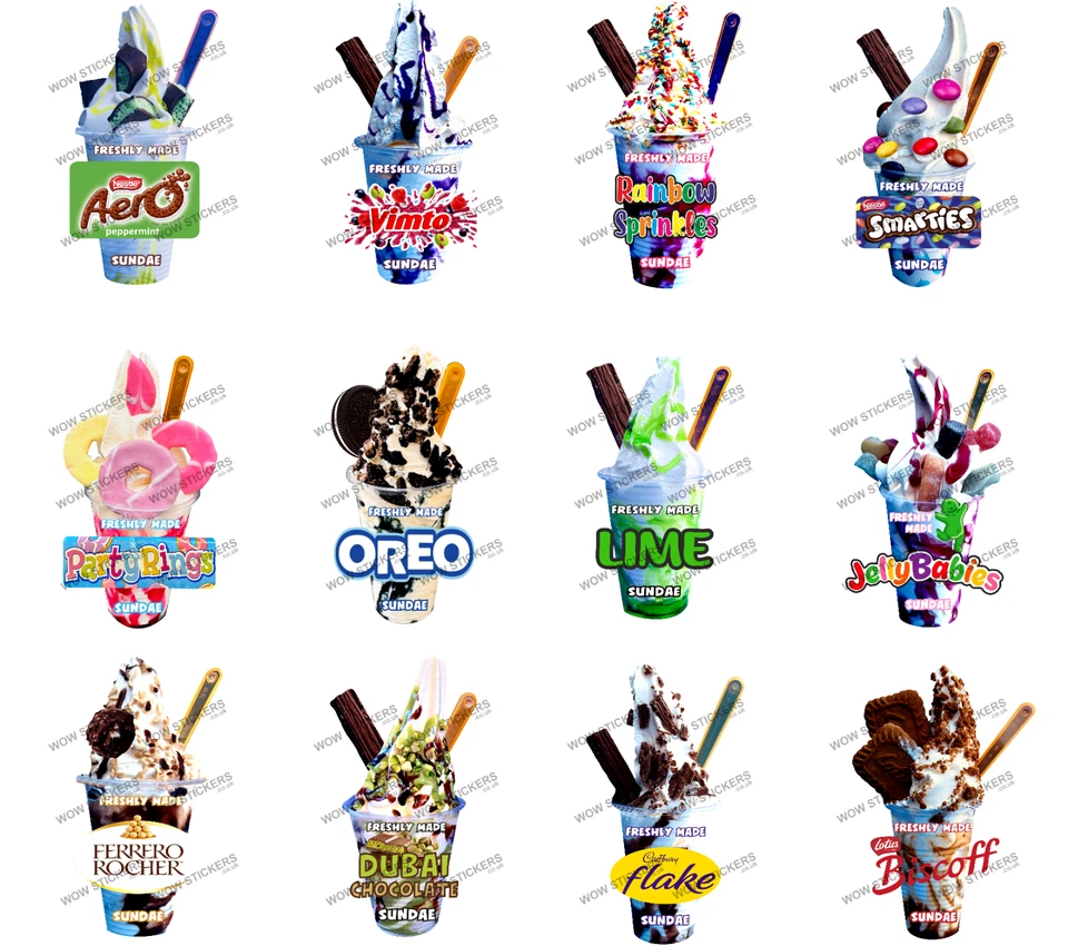 WOW NEW UPDATED!!! Ice Cream Sundae Stickers Decals KBG (See Variations)