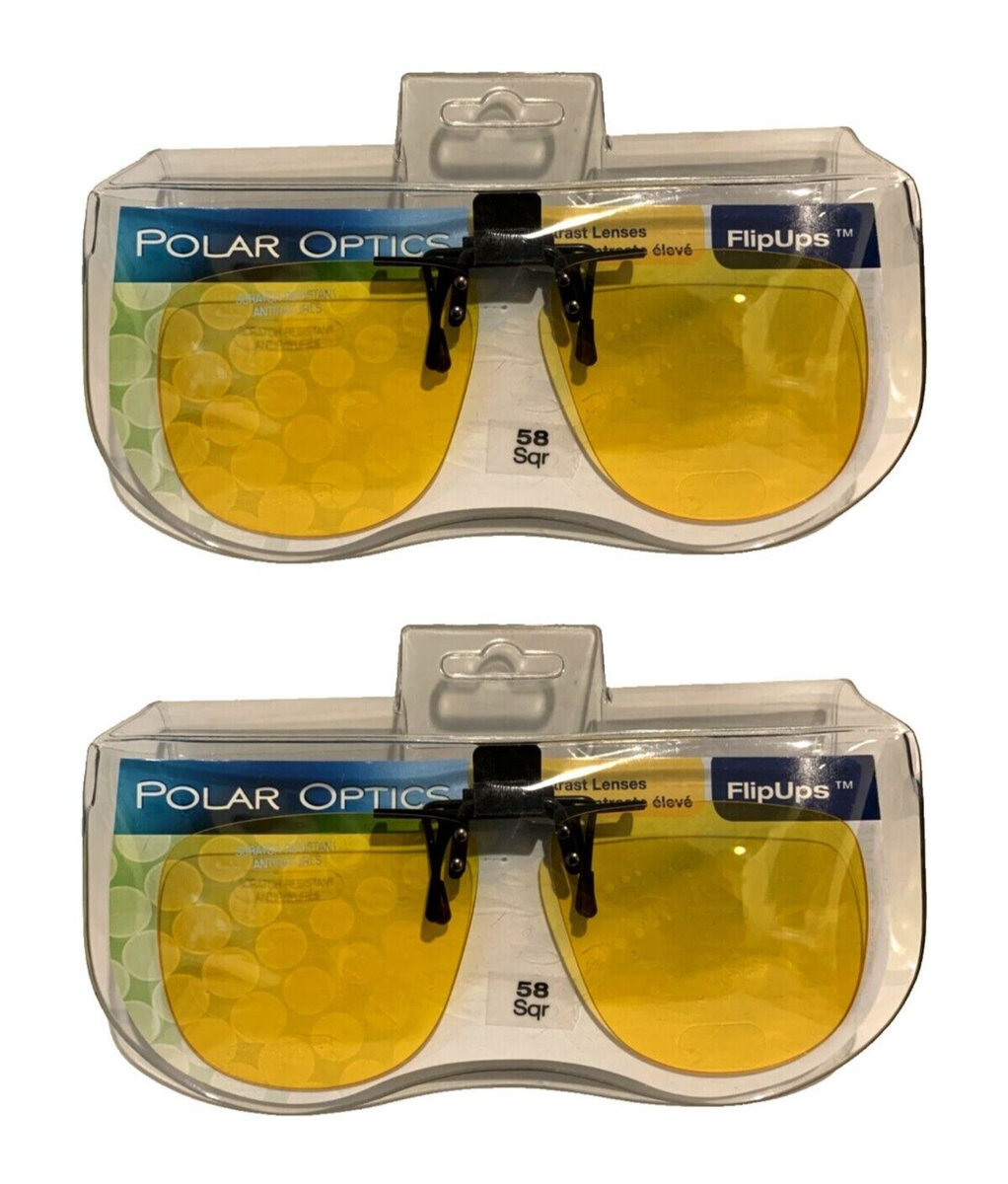 2 Polar Optics 58 Square High Contrast Yellow Flip Ups Sunglasses