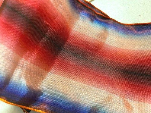 vintage rayon 1940s ribbon 3" rouge blue peach blush stripe 1yd made in France - Picture 9 of 9