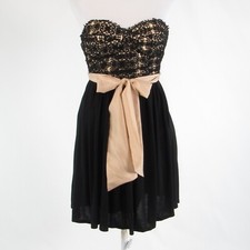 Black beige cotton blend ANTHROPOLOGIE LIL strapless A-line dress 0 NWT $258.00