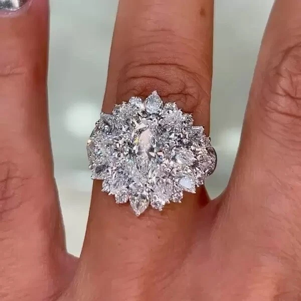 6 ct Lab Created Muiti Cut Cluster Diamond Engagement Ring 14K White Gold Plated - Image 2 of 4