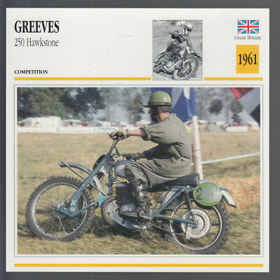 1961 Greeves 250 Hawkstone British Racing Motorcycle Photo Spec Sheet Card 