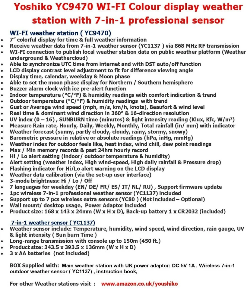 Weather Station WIFI Internet Wunderground Professional 7-in-1 Wireless Sensor - Image 2 of 4
