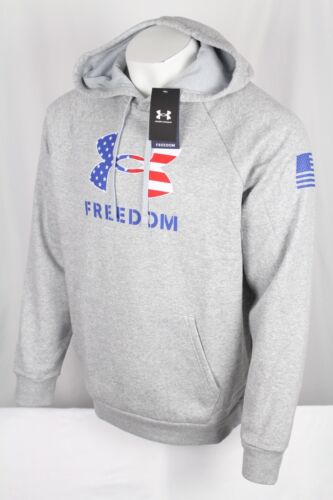 Under Armour Men's UA Freedom Rival Fleece Big Flag Logo Hoodie Gray 1379209 011 - Picture 1 of 3