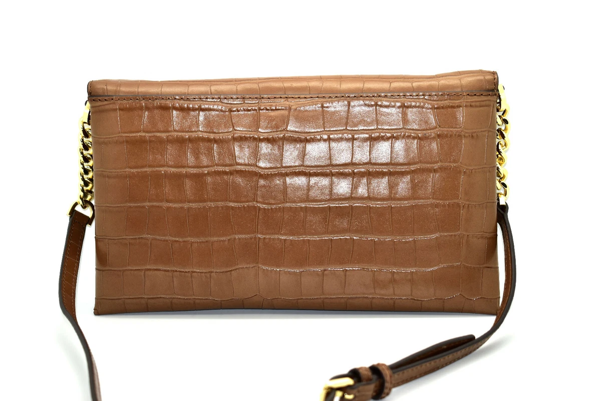 D0 NWT MICHAEL KORS Brown Croc Embossed Leather MD Envelop Clutch