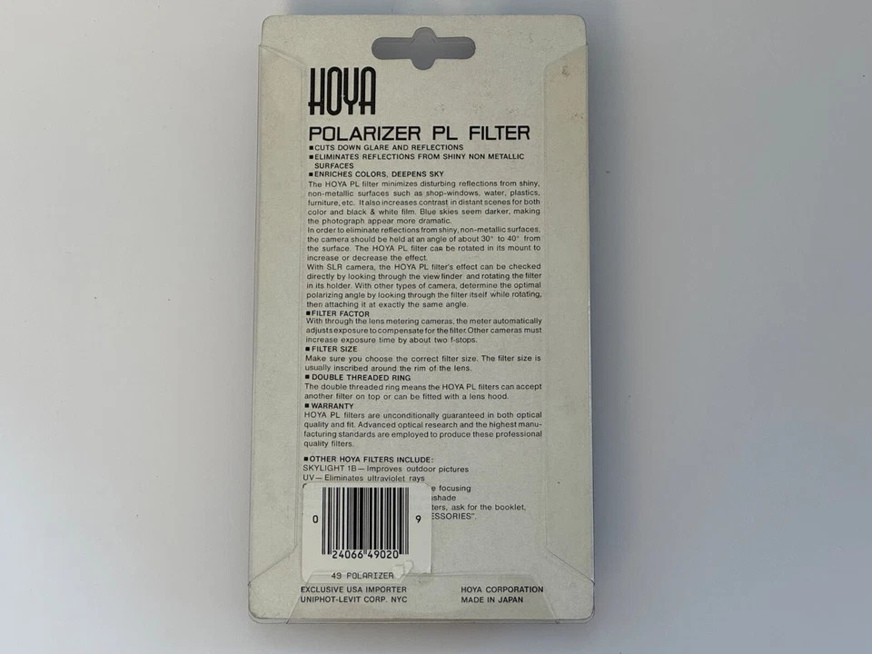 Hoya 49mm Vintage Polarizer PL Lens Filter with Deluxe Case NEW UNOPENED - Image 2 of 3