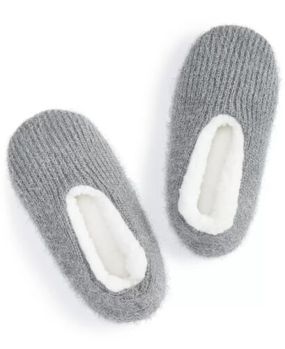 Womens Slipper Socks Faux Fur w/Grippers Grey Size S/M CHARTER CLUB $12 - NWT
