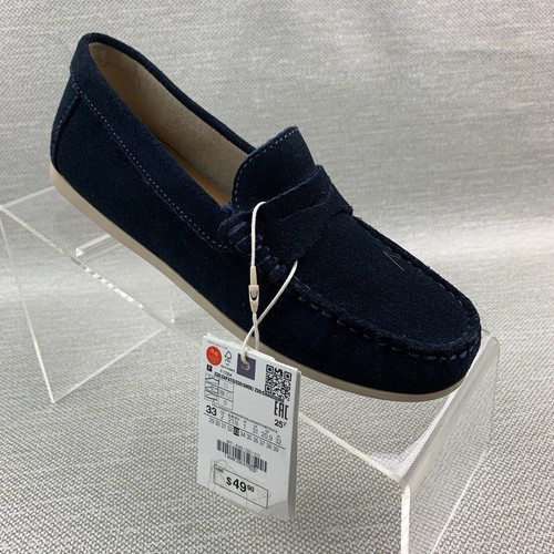 Zara Kids Boys Loafers Navy Blue Leather Round Toe Slip On Shoes Sz EU33/US2 NEW - Picture 4 of 11