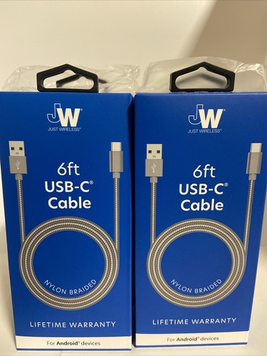 (4)Just Wireless Durable Nylon Braided 6 Ft. USB C Cable Gray for Android New!! - 第 1/1 張圖片