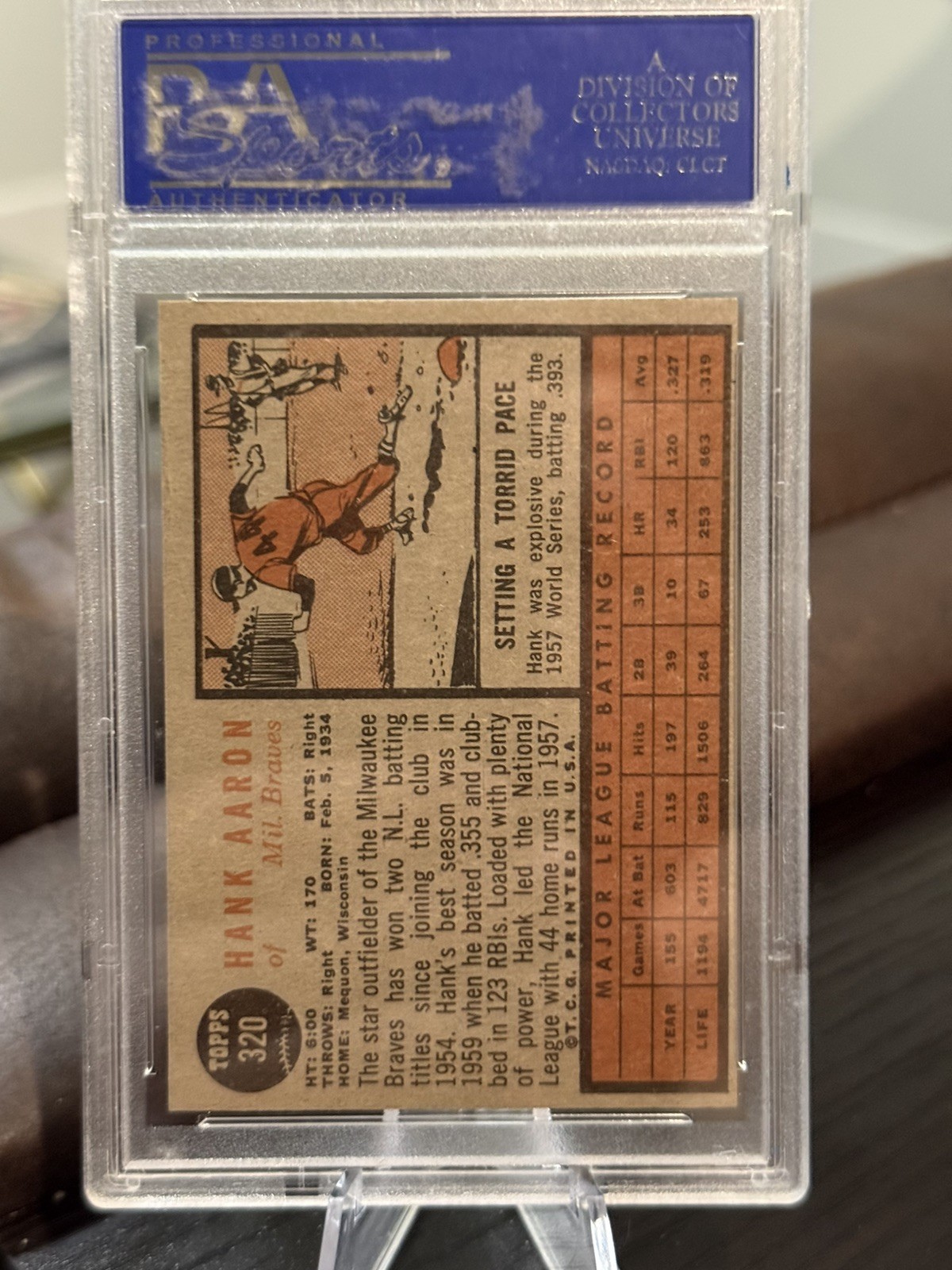 1962 Topps Set-Break #320 Hank Aaron PSA 6 EX-MT 🔥🔥🔥 view 2