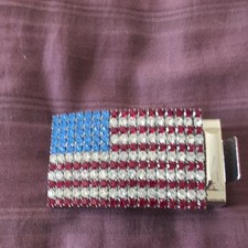 Rhinestone American Flag Belt Buckle Slide Clamp Style Patriotic USA Western