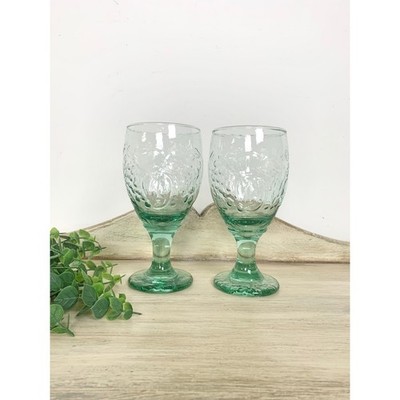 Vintage Libbey Orchard Fruit Green Glass Water Goblets Set of 2 Cottagecore