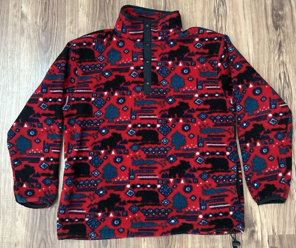 Pullover polar vintage años 90 LL Bean para hombre XL patrón de pez alce a presión T hecho en EE. UU. Foto 2 de 4