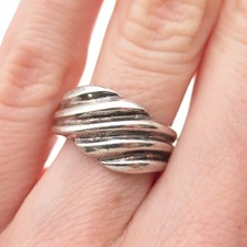 925 Sterling Silver Vintage Modernist Ribbed Oxidized Ring Size 6