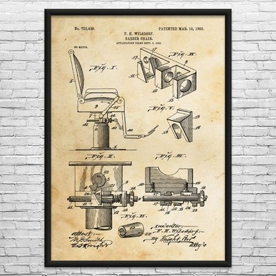 1903 Barber Chair Patent Wall Art: Barber Shop Decor, Hair Stylist, Barber Gift