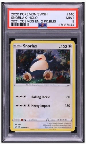2020 😺 Pokemon Snorlax Holo  2021 Cosmos Enhanced 2 Pack Blister PSA-9